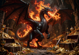 Dragon Fire Reels game thumbnail with blazing dragon flames and treasures